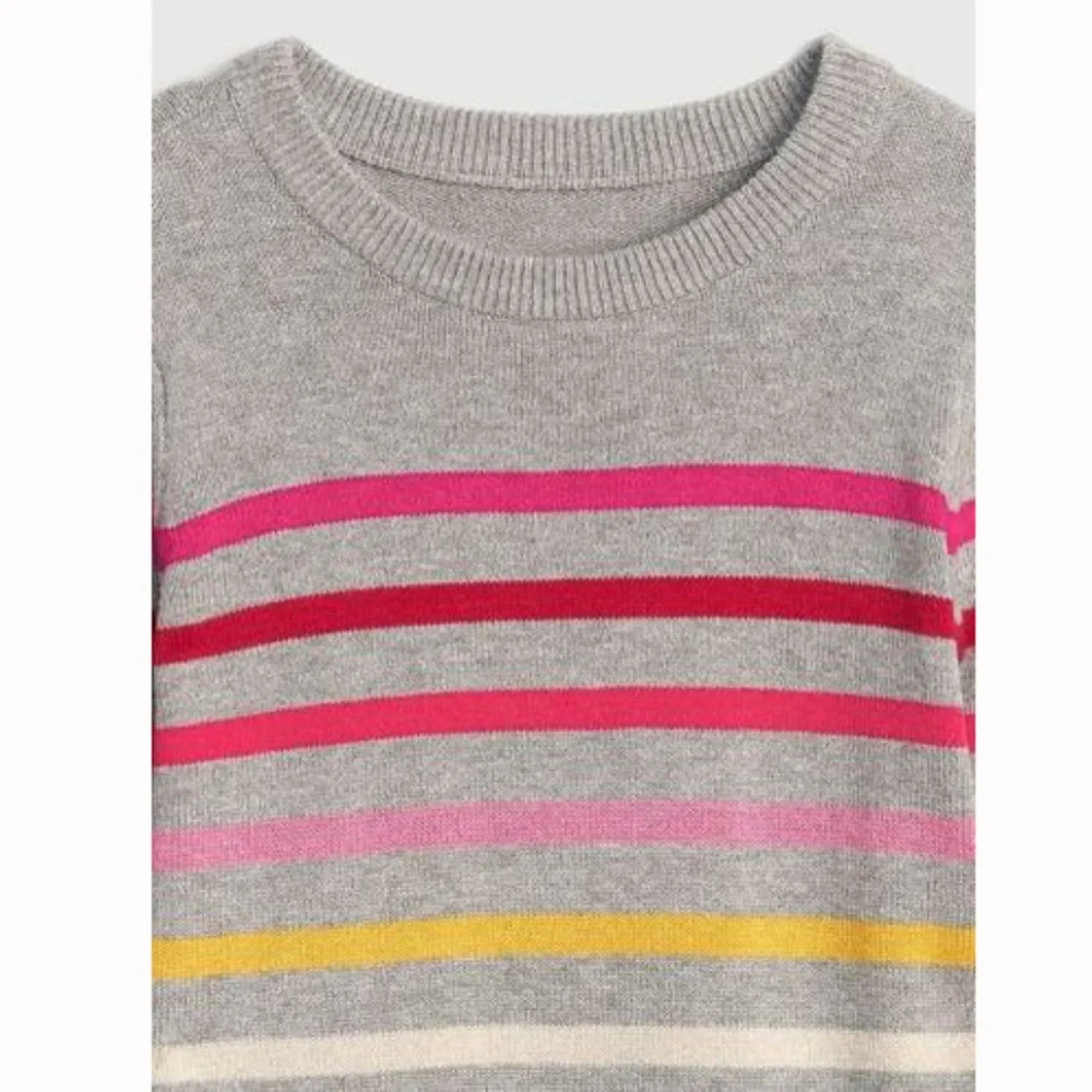 Girls' Gray Stripe Knit Dress - Multicolor Stripes
